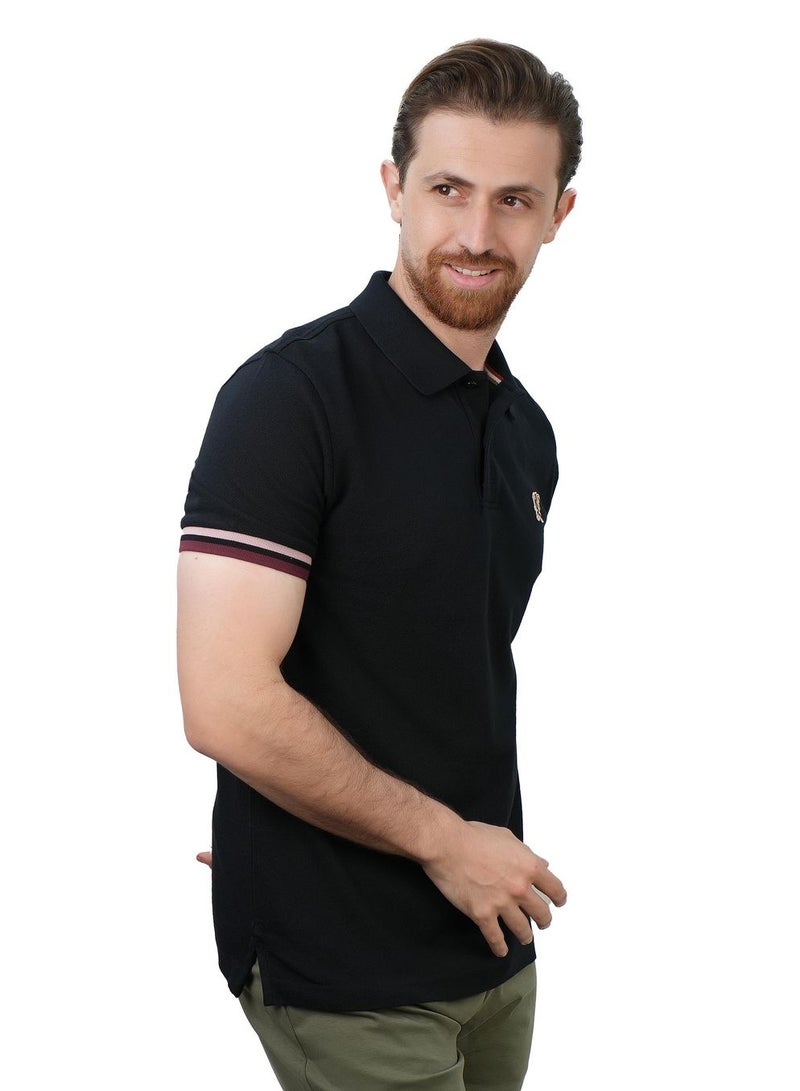 GIORDANO Men's Performance Polo: Classic Piqué, Tipped Collar, Embroidered Detail - Image 1